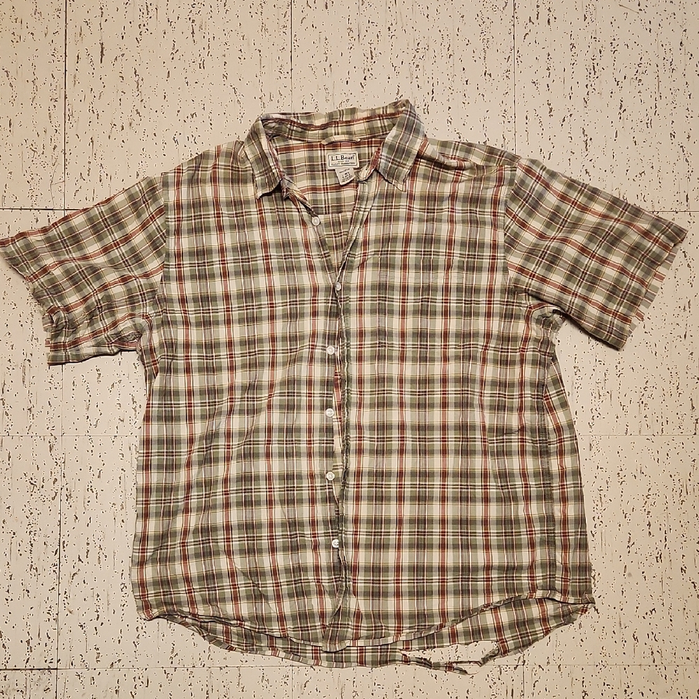 L.L. Bean Flannel Short Sleeve Button Down Casual Dress Shirt